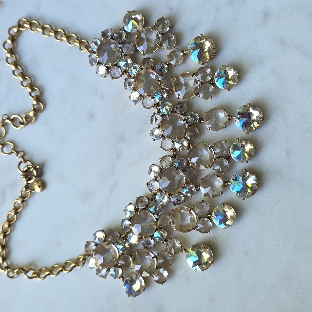 JCrew Statement Necklace Crystal Glam Regency Bridgerton Old Hollywood Opulent